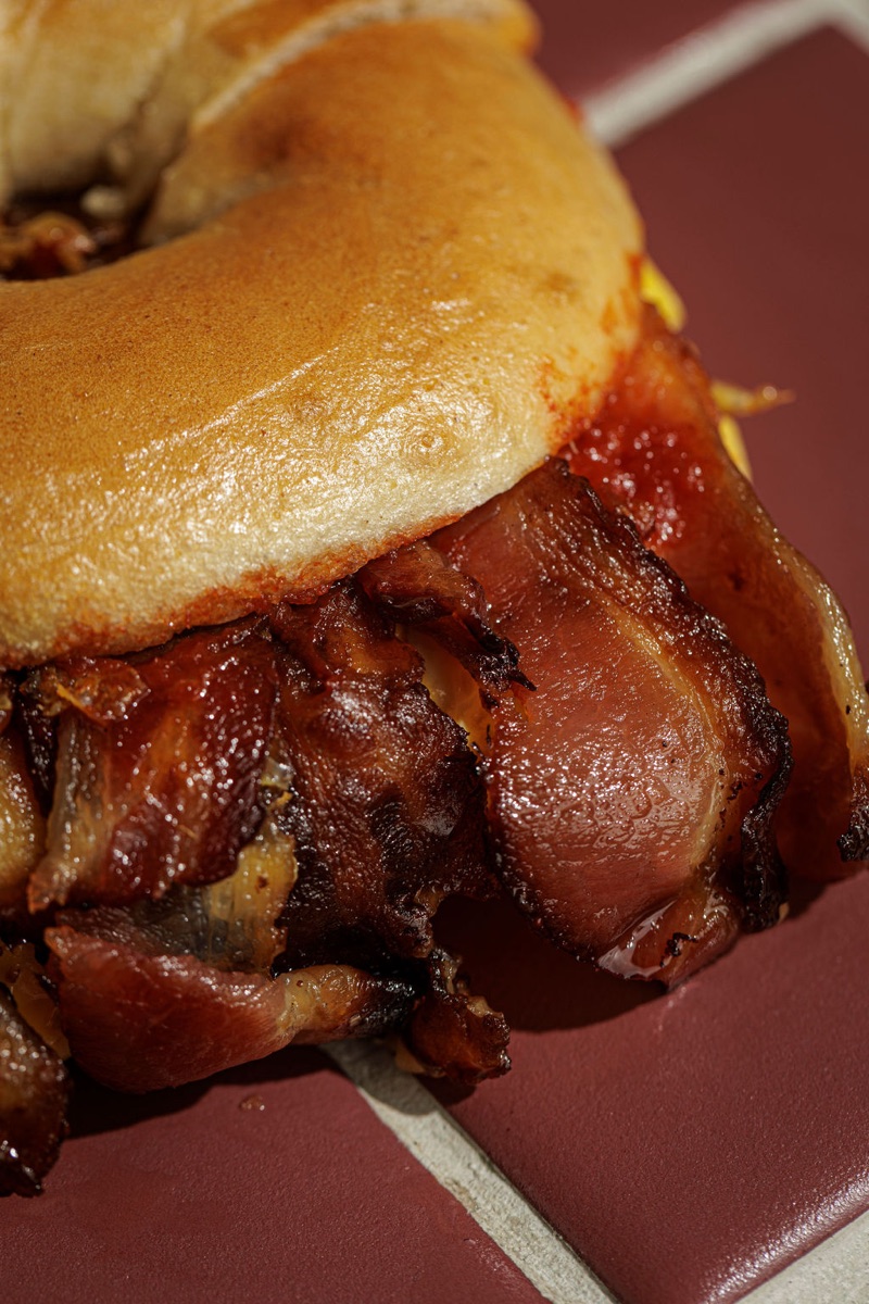 The Beck bagel — bacon, egg and cheese with Junto's spicy ketchup.