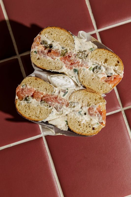 Cold Smoke bagel — smoked salmon, house cream cheese and capers on a sesame bagel.
